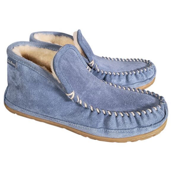 L.L. Bean Slippers 10 Womens Blue Wicked Good Suede Moccasin Round Toe Flat - Picture 1 of 12